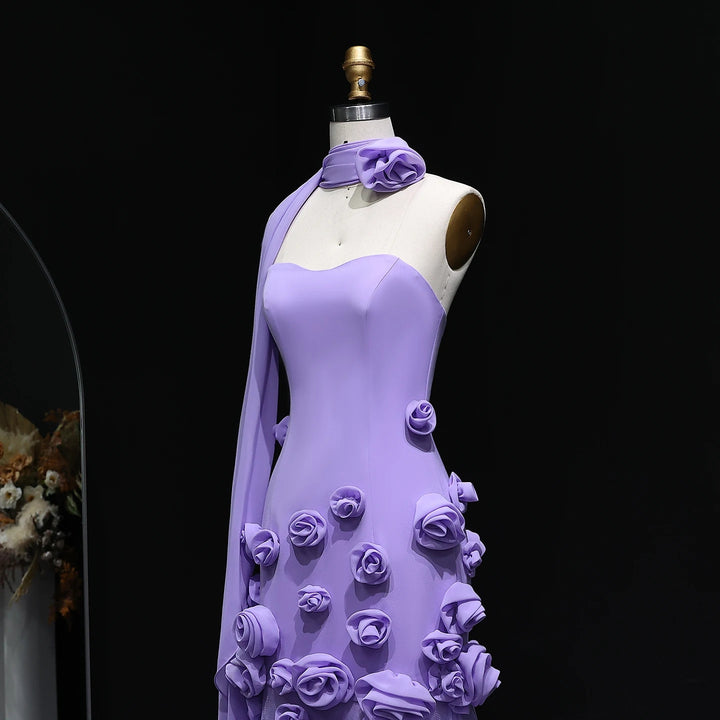 Chic Baby Pink 3D Flowers Mermaid Evening Dress 2025 SS207