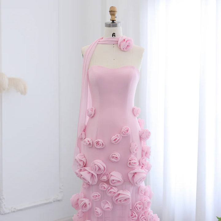 Chic Baby Pink 3D Flowers Mermaid Evening Dress 2025 SS207