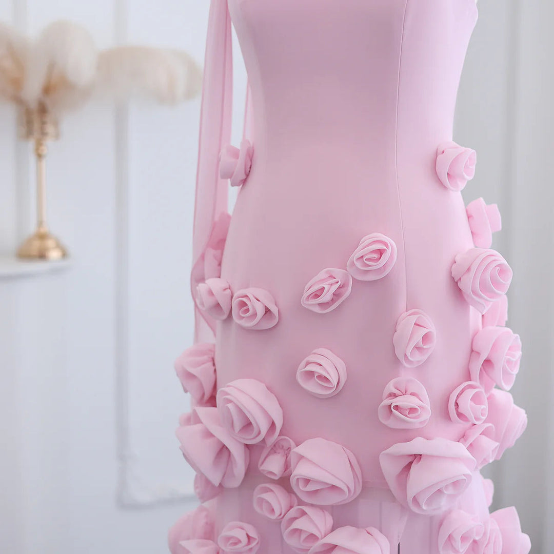 Chic Baby Pink 3D Flowers Mermaid Evening Dress 2025 SS207