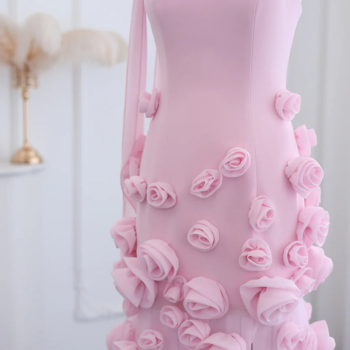 Chic Baby Pink 3D Flowers Mermaid Evening Dress 2025 SS207