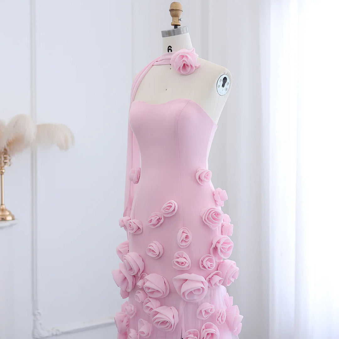 Chic Baby Pink 3D Flowers Mermaid Evening Dress 2025 SS207