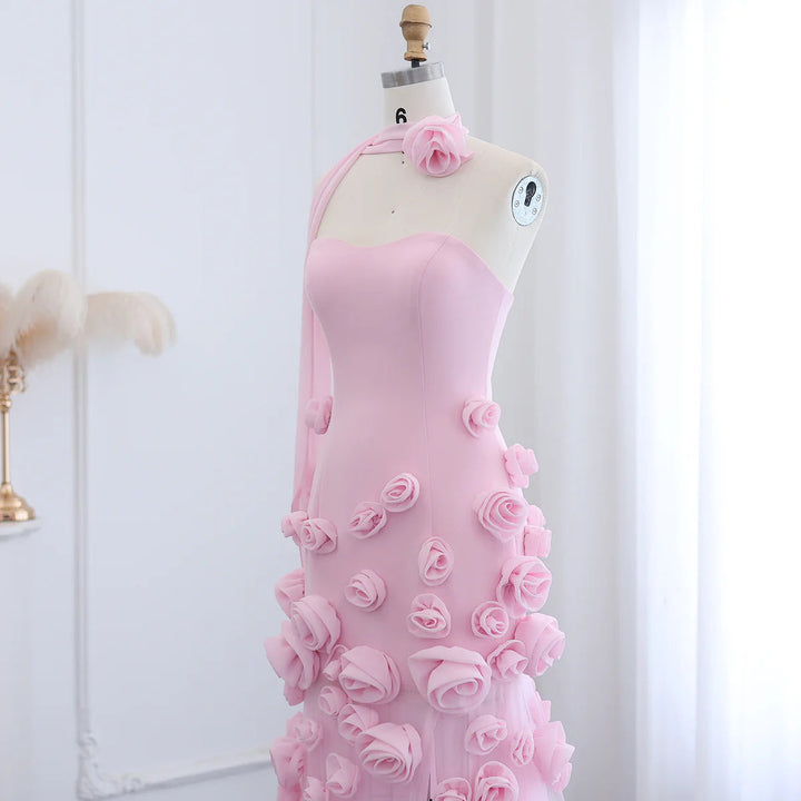 Chic Baby Pink 3D Flowers Mermaid Evening Dress 2025 SS207
