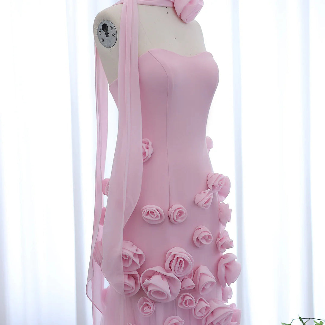 Chic Baby Pink 3D Flowers Mermaid Evening Dress 2025 SS207