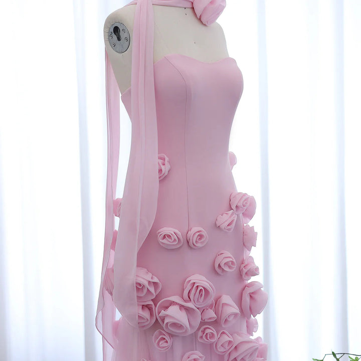 Chic Baby Pink 3D Flowers Mermaid Evening Dress 2025 SS207