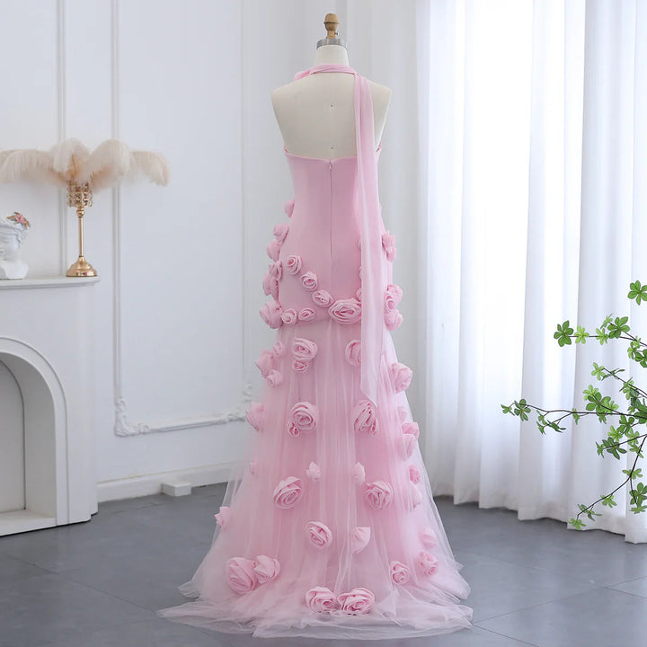 Chic Baby Pink 3D Flowers Mermaid Evening Dress 2025 SS207