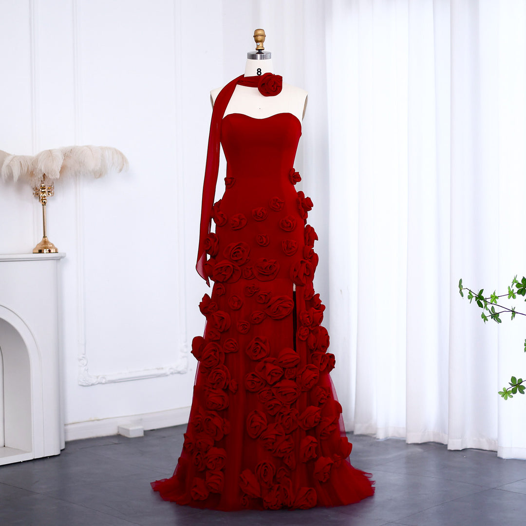Chic Baby Pink 3D Flowers Mermaid Evening Dress 2025 SS207