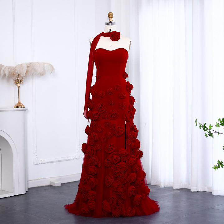 Chic Baby Pink 3D Flowers Mermaid Evening Dress 2025 SS207