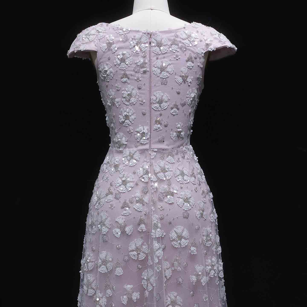 Chic Pink Floral Square Neck Evening Dress SS602 DreamyVow Chic Pink Floral Square Neck Evening Dress SS602 DreamyVow