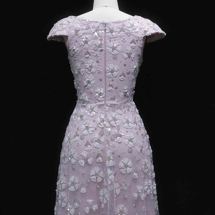 Chic Pink Floral Square Neck Evening Dress SS602-DreamyVow