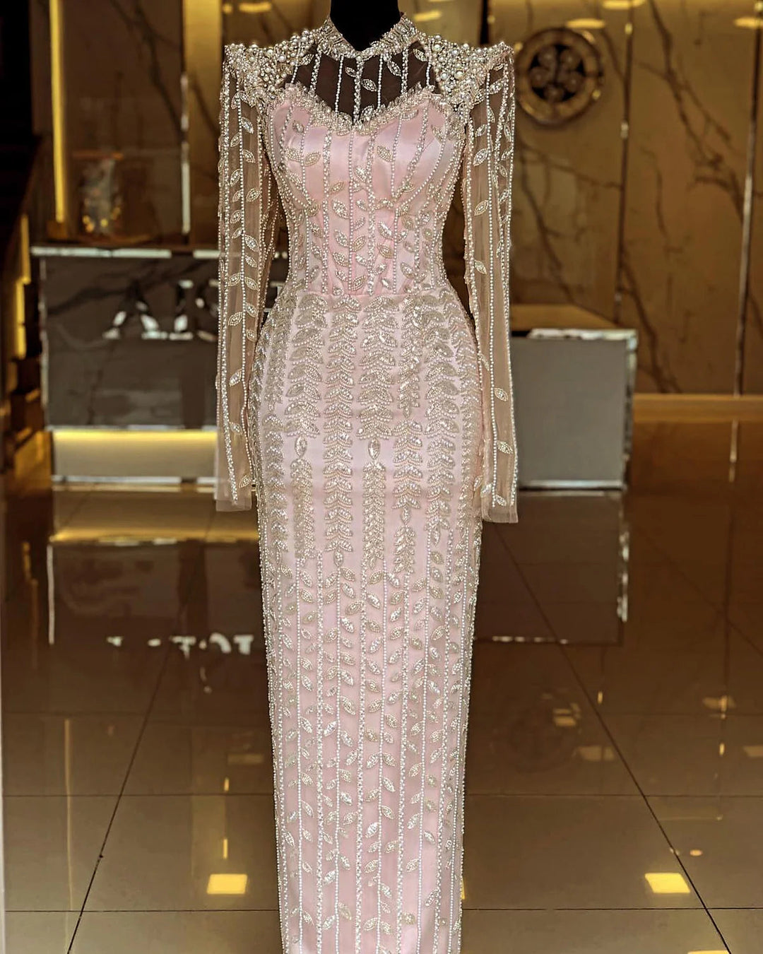 Cream Long Sleeves Arabic Evening Dresses SS696 DreamyVow Cream Long Sleeves Arabic Evening Dresses SS696 DreamyVow