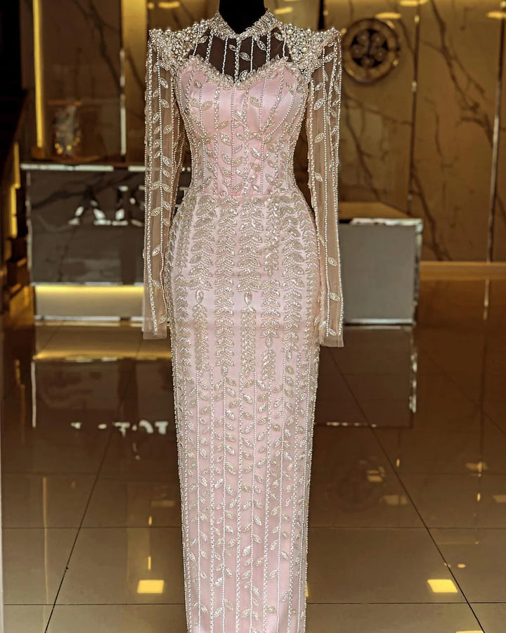 Cream Long Sleeves Arabic Evening Dresses SS696