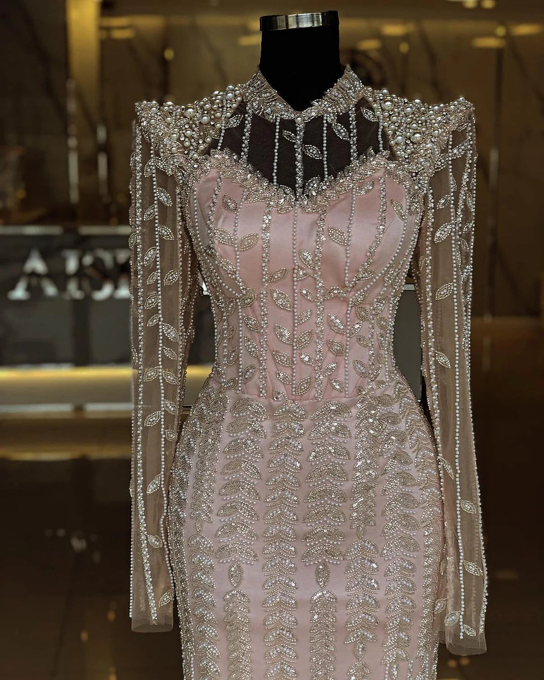 Cream Long Sleeves Arabic Evening Dresses SS696 DreamyVow Cream Long Sleeves Arabic Evening Dresses SS696 DreamyVow