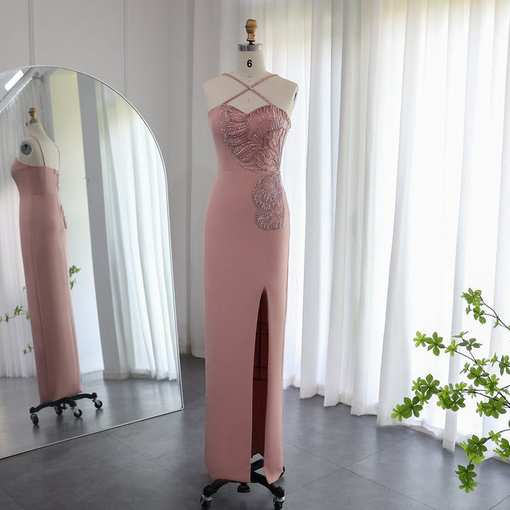 Crisscross Straps Pink Evening Dress Luxury Dubai Women Wedding Gowns SS476