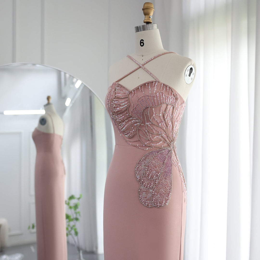 Crisscross Straps Pink Evening Dress Luxury Dubai Women Wedding Gowns SS476
