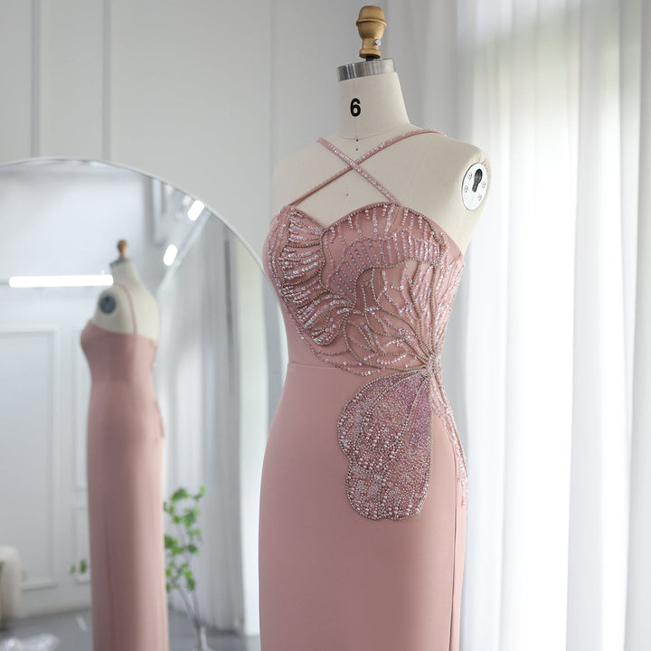 Crisscross Straps Pink Evening Dress Luxury Dubai Women Wedding Gowns SS476