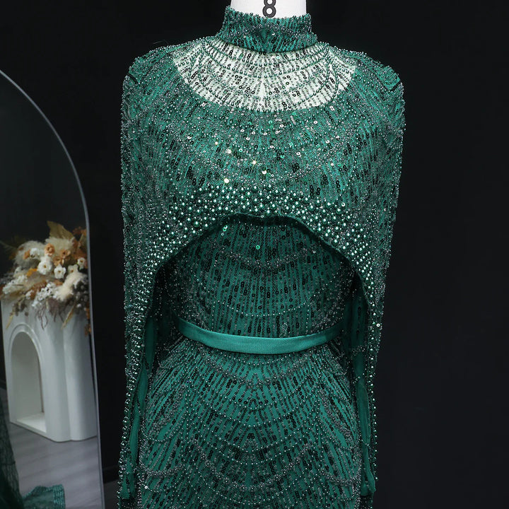 Nude Luxury Long Sleeves Muslim Evening Dresses with Cape SS369A