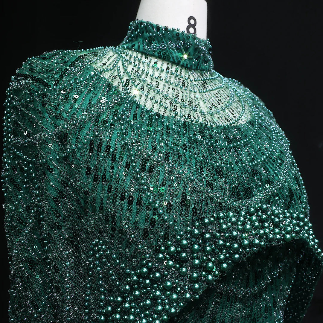 Nude Luxury Long Sleeves Muslim Evening Dresses with Cape SS369A