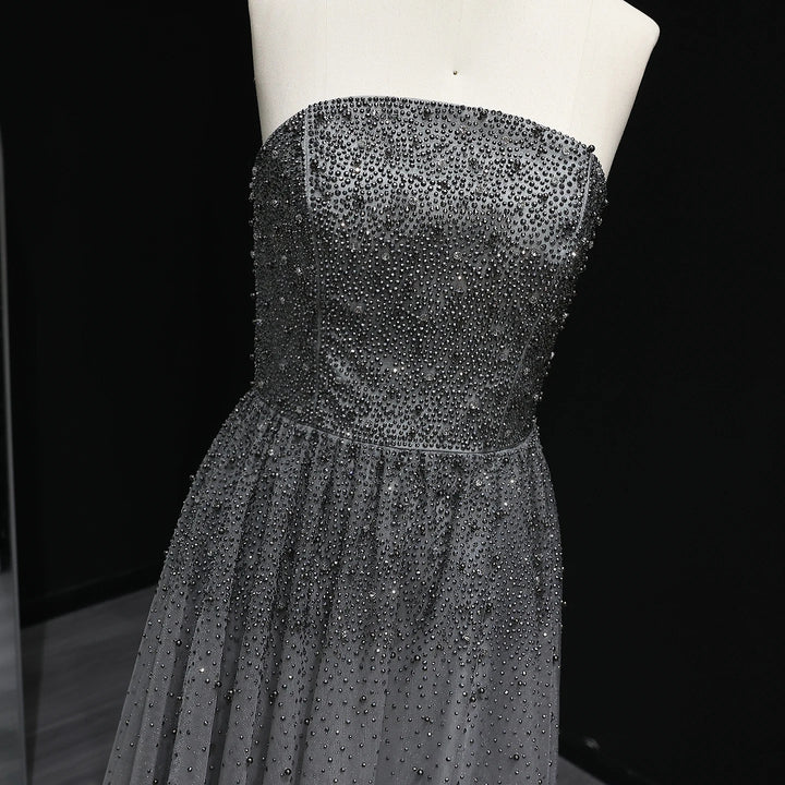 Dazzling Gray Crystal Spaghetti Evening Dress SS375