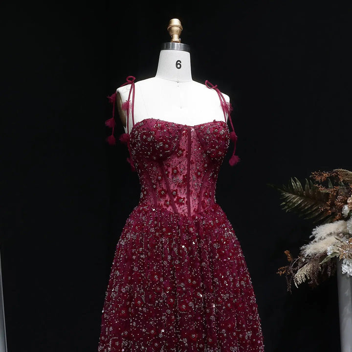 Delicate Pink 3D Floral Spaghetti Evening Dress SS701-DreamyVow