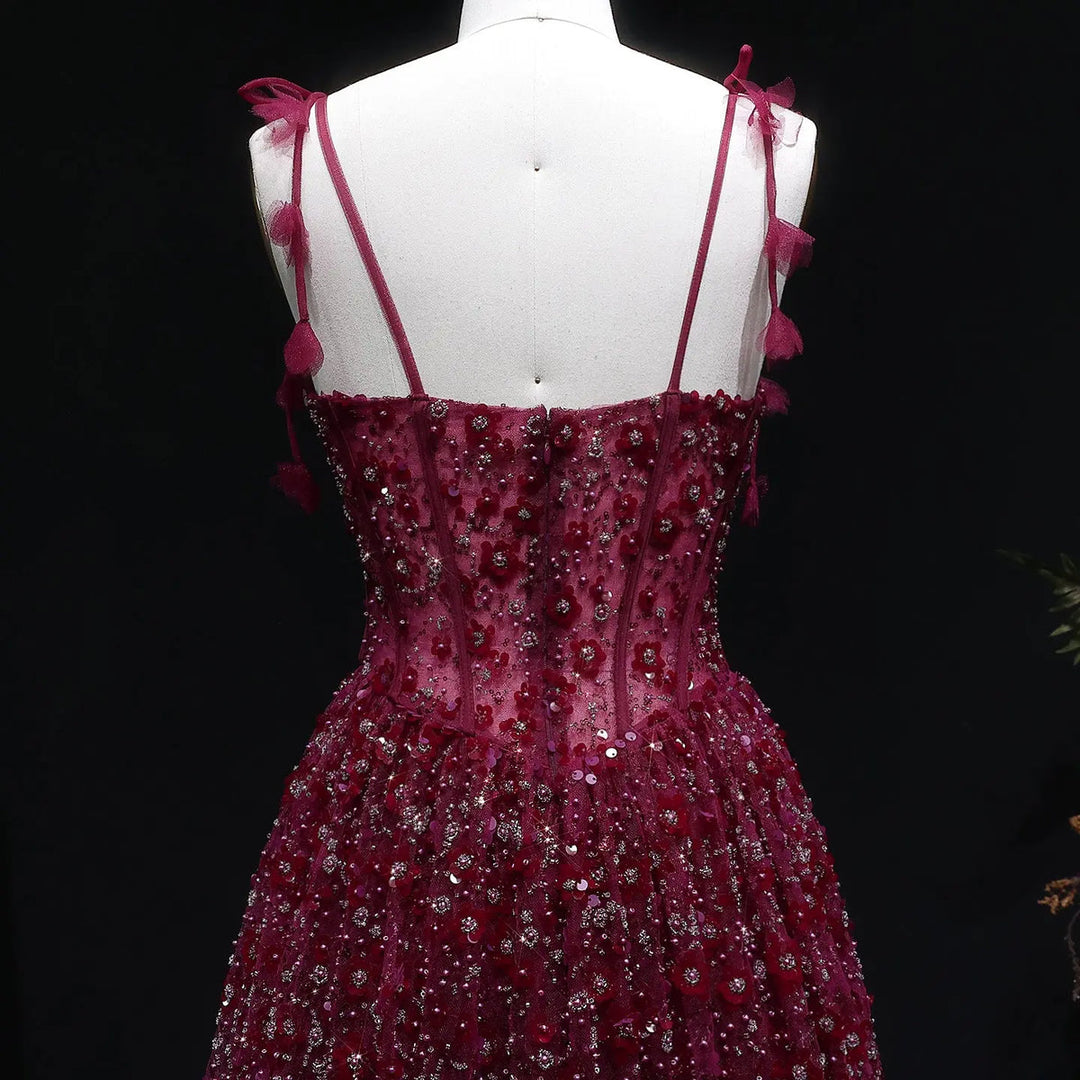 Delicate Pink 3D Floral Spaghetti Evening Dress SS701-DreamyVow