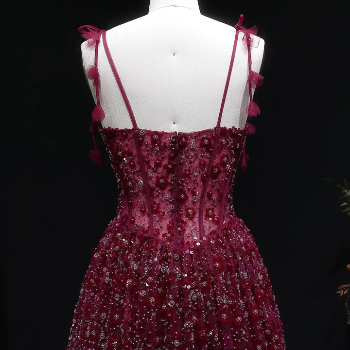Delicate Pink 3D Floral Spaghetti Evening Dress SS701-DreamyVow