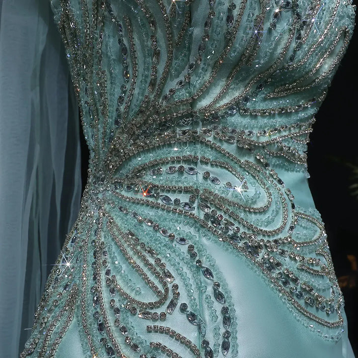 Dreamy Aqua Beaded Strapless with Scarf Evening Dress SS413-DreamyVow