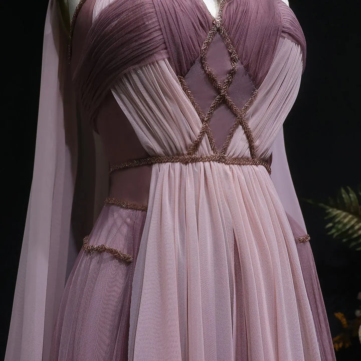 Dreamy Ombre Pink Evening Gown with Flowing Cape SS309-DreamyVow