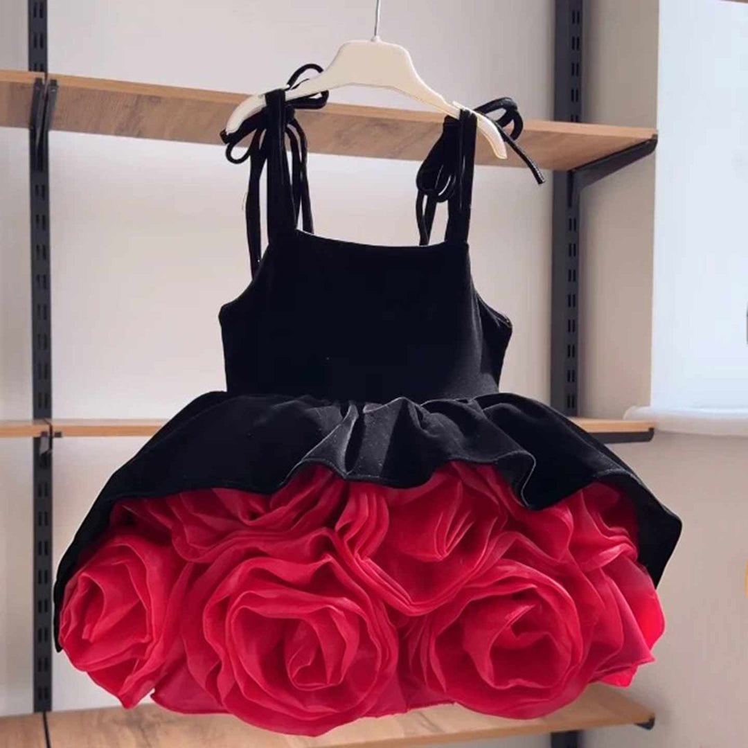 Black red sequin short flower girl dress D003 main image