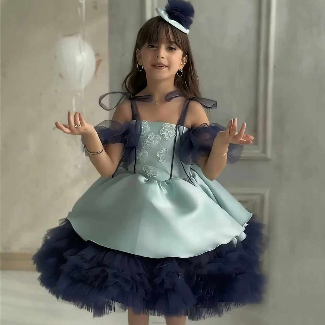D008 blue and navy girls princess dress front view