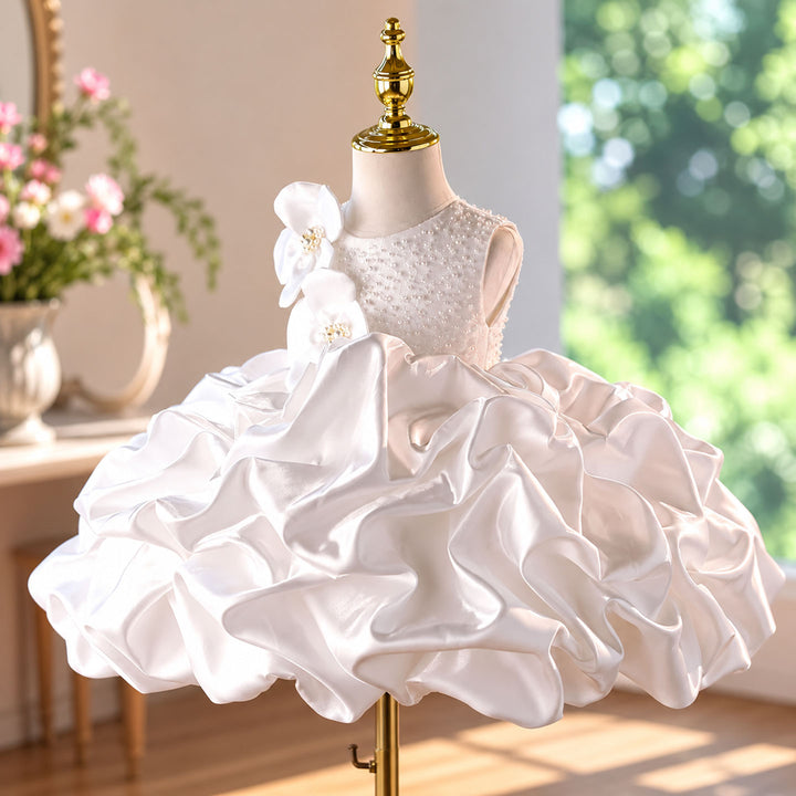 D294 white pearl beaded floral flower girl dress front