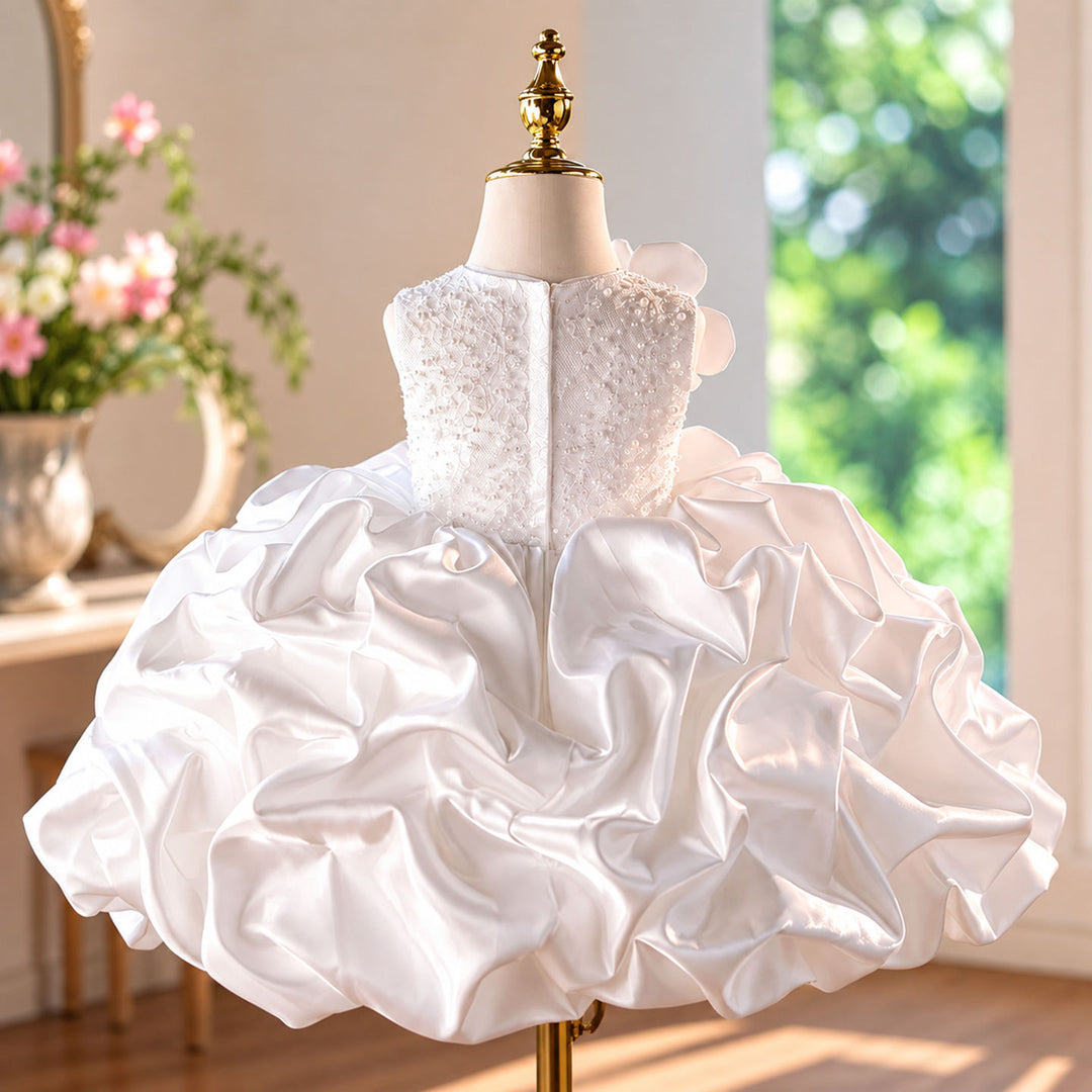 D294 white pearl floral flower girl dress side