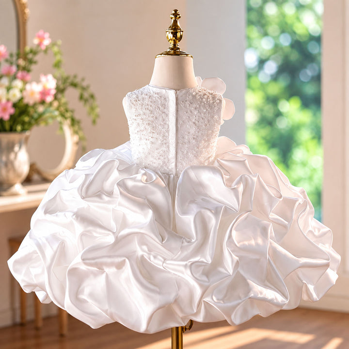 D294 white pearl floral flower girl dress side