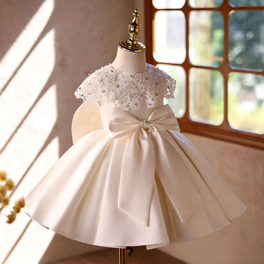 D295 off white lace flower girl dress back