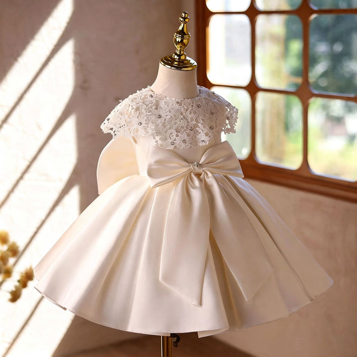 D295 off white lace flower girl dress back