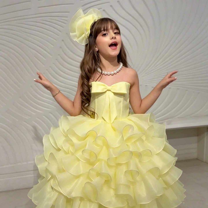 D297 yellow bow bodice flower girl dress detail