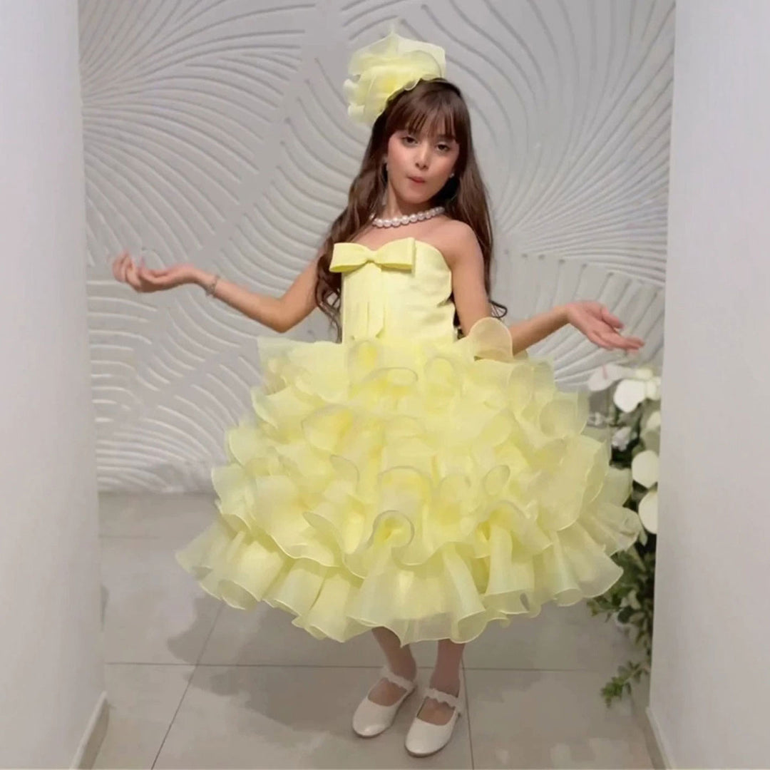 D297 yellow short princess dress side view