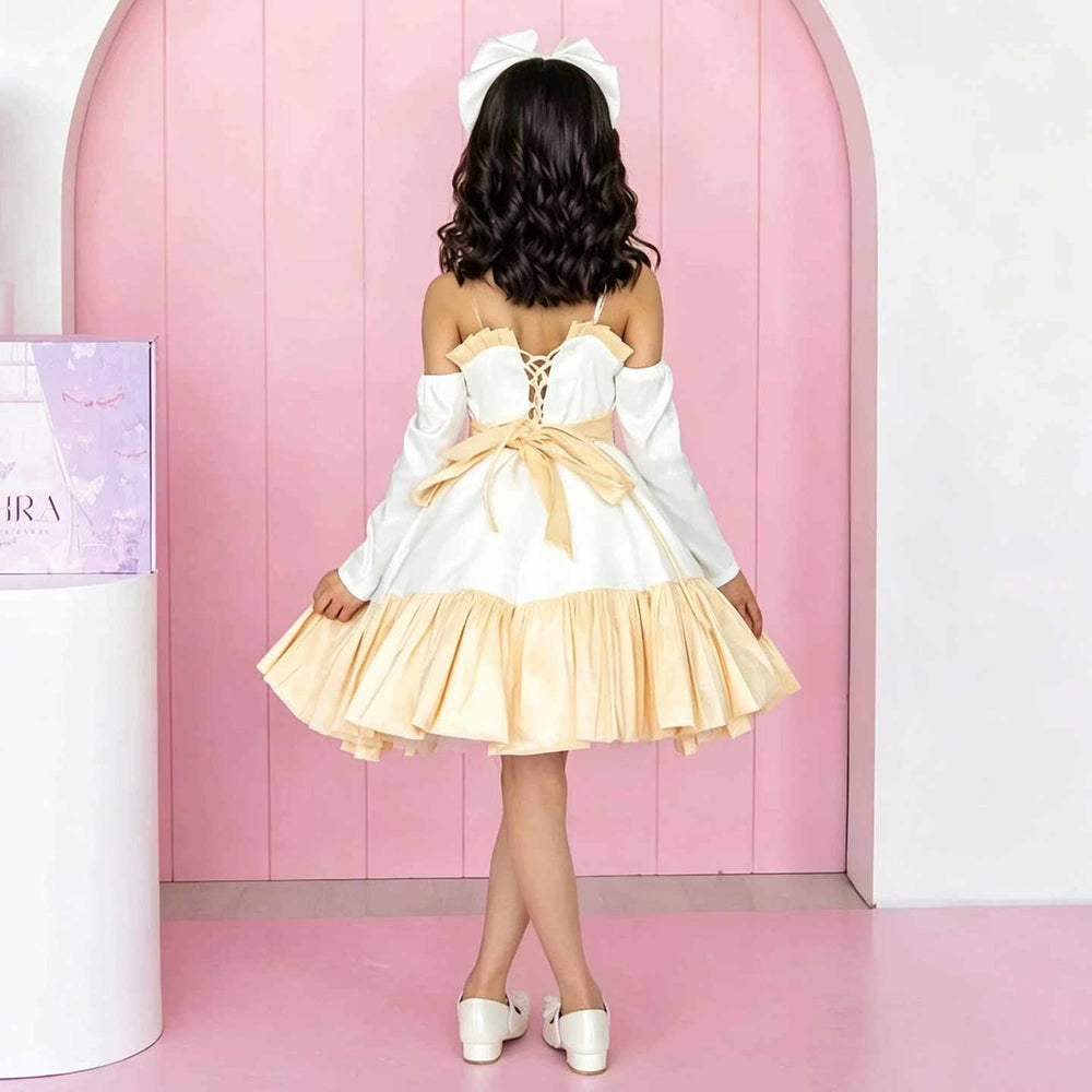 D298 champagne flower girl dress back