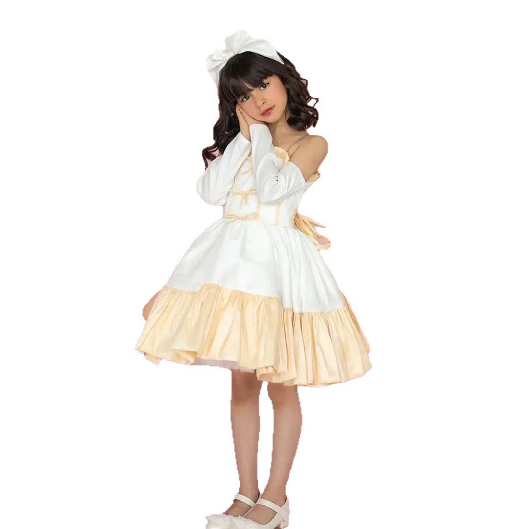 D298 champagne flower girl dress full view