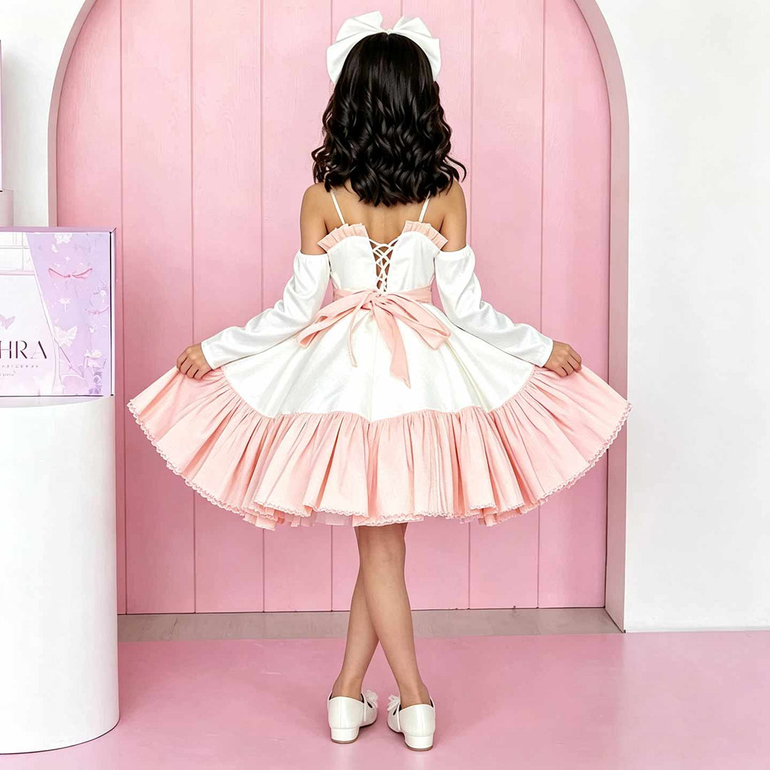 D298 pink flower girl dress back