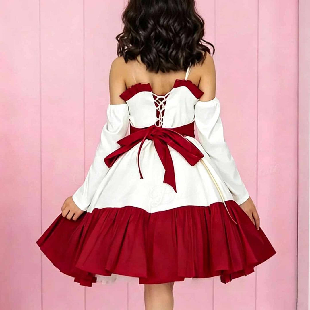 D298 red flower girl dress back