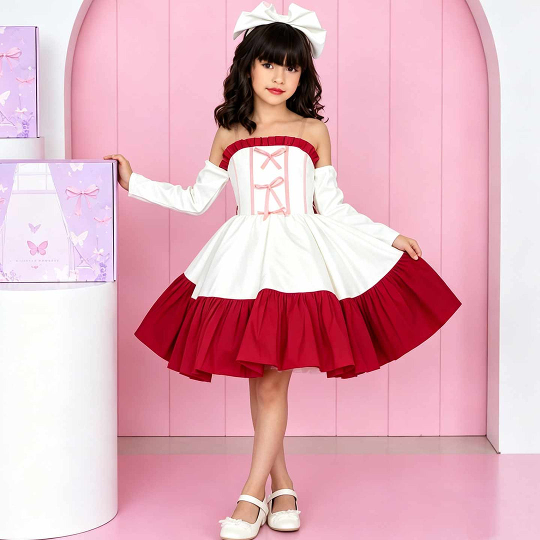 D298 red ruffle flower girl dress front