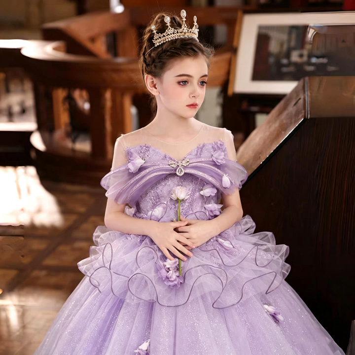 Dreamy Vow D308 Lilac girls formal gown, floral detail