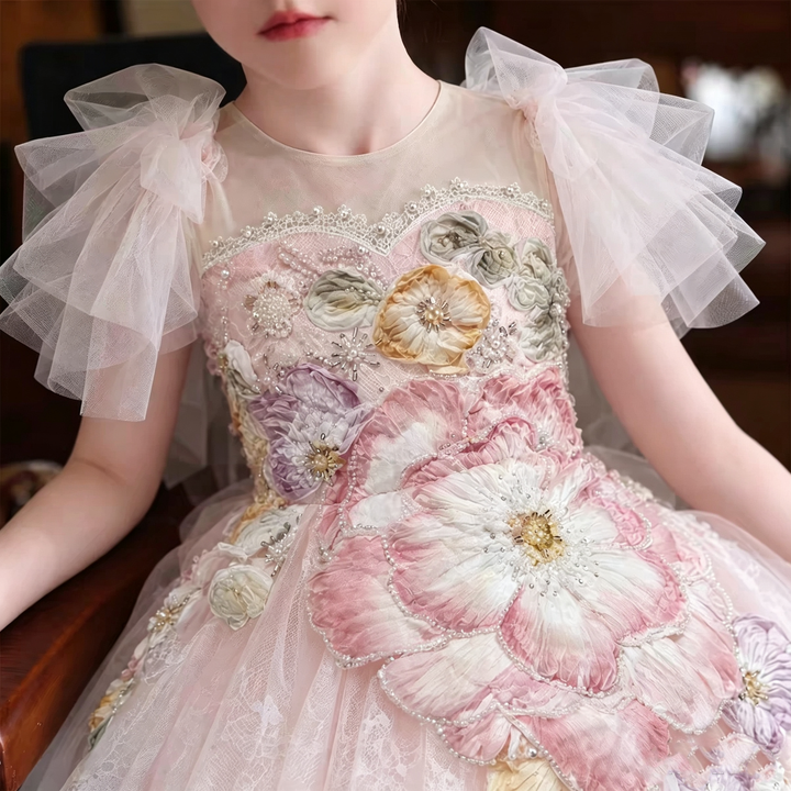 Dreamy Vow D333 Pink girls formal gown, embroidery detail