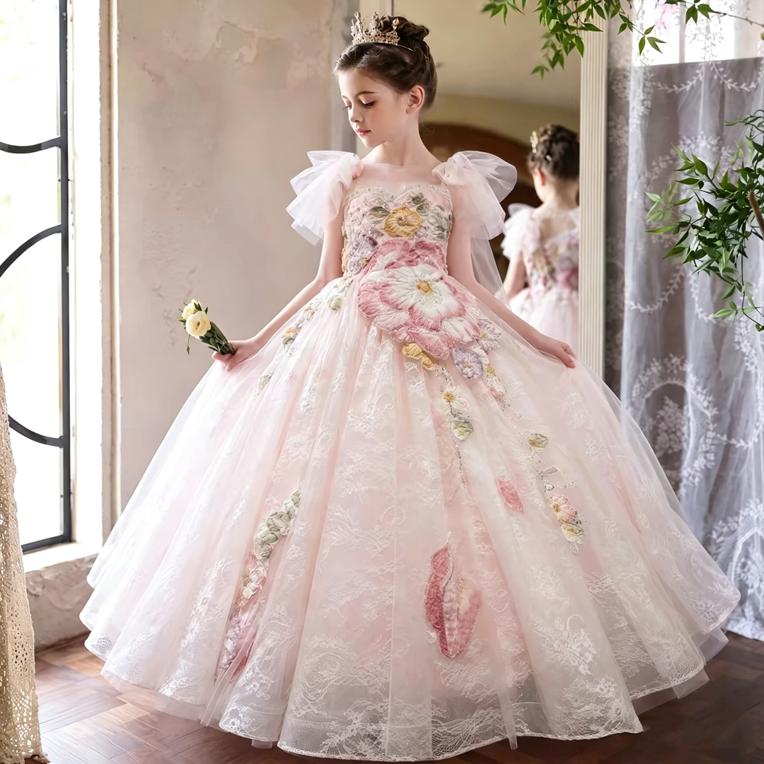 Dreamy Vow D333 Pink girls formal gown, full length front