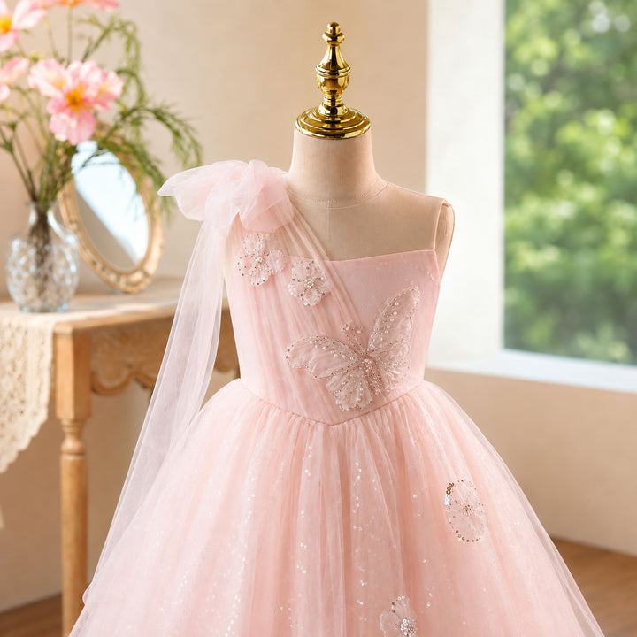 D368 pink butterfly beaded bodice detail