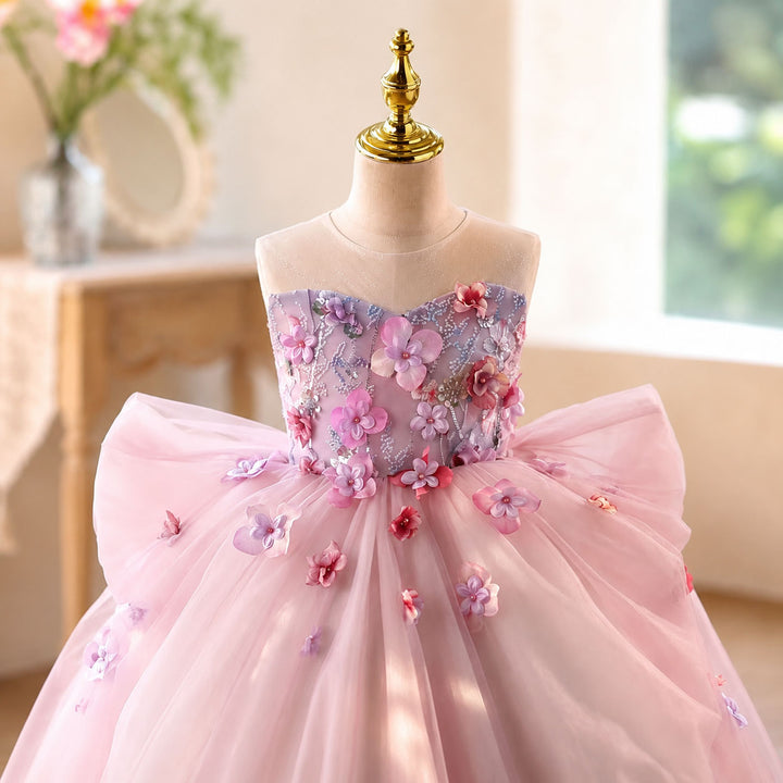 D369 pink floral beaded bodice detail