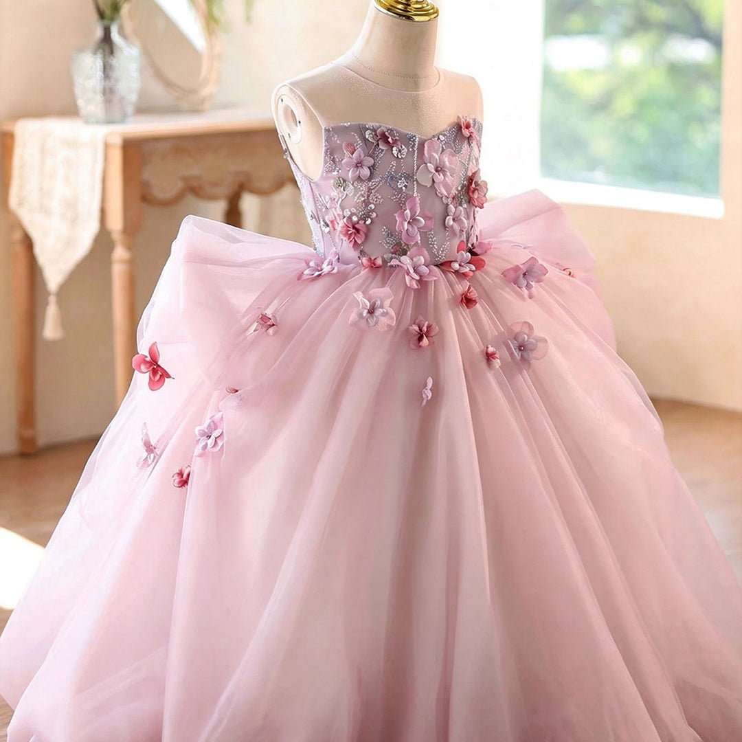 D369 pink princess flower girl dress side
