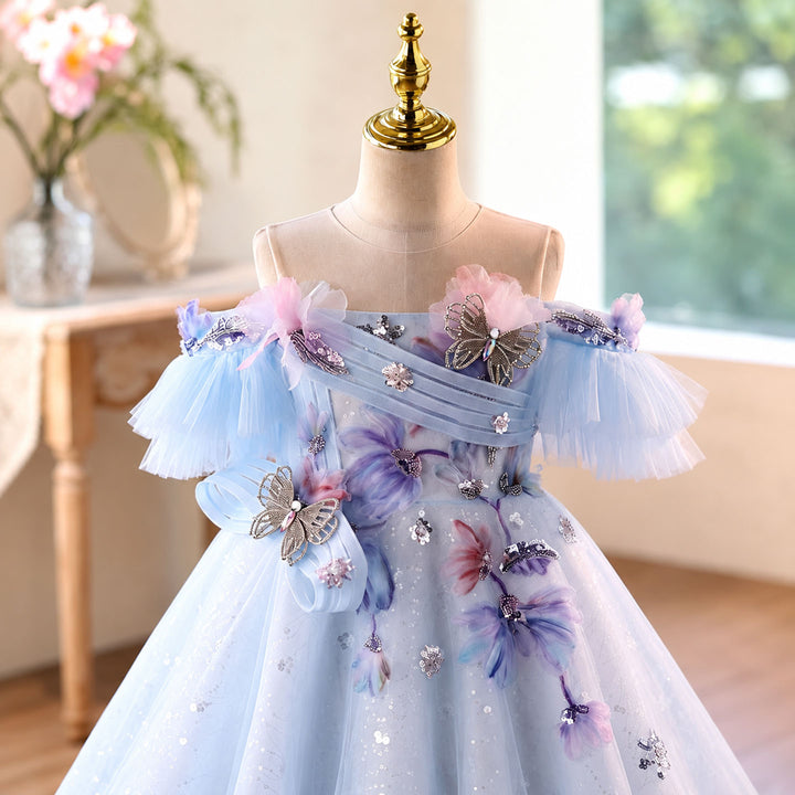 Blue floral butterfly bodice detail D371