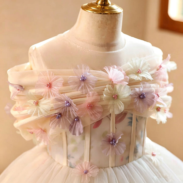 Dreamy Vow D380 Beige girls formal gown, floral detail