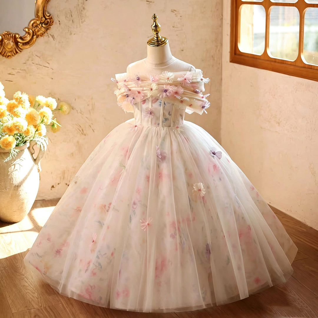 Dreamy Vow D380 Beige girls formal gown, front